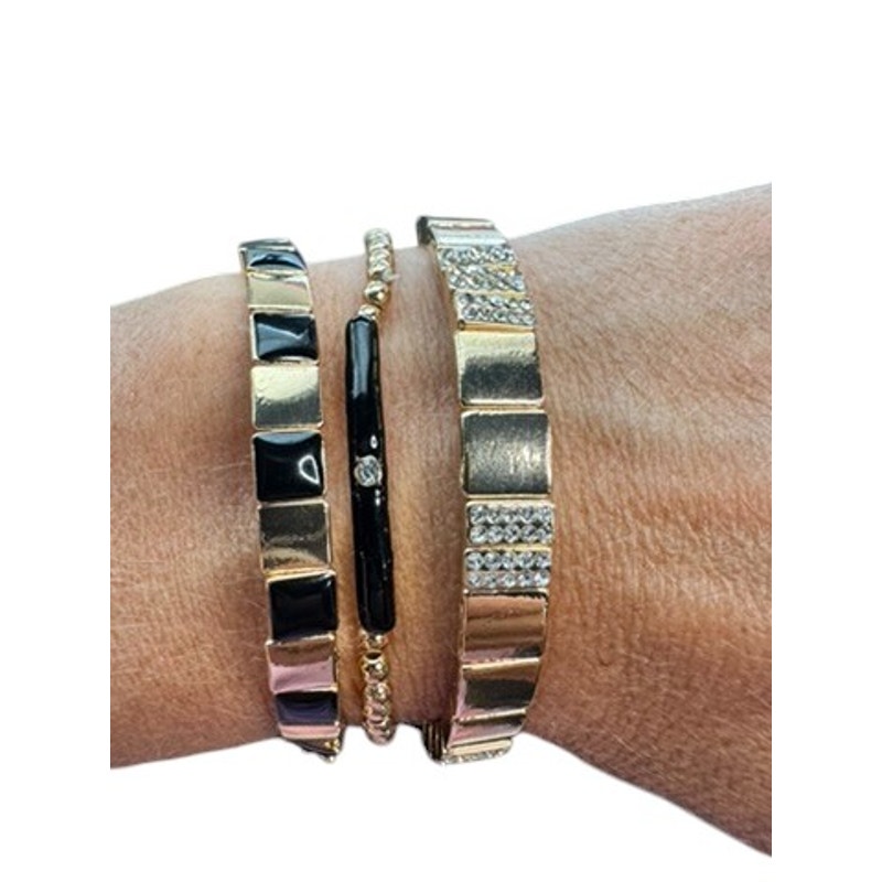 Set Of 3 Black, Gold, Enamel Bracelets